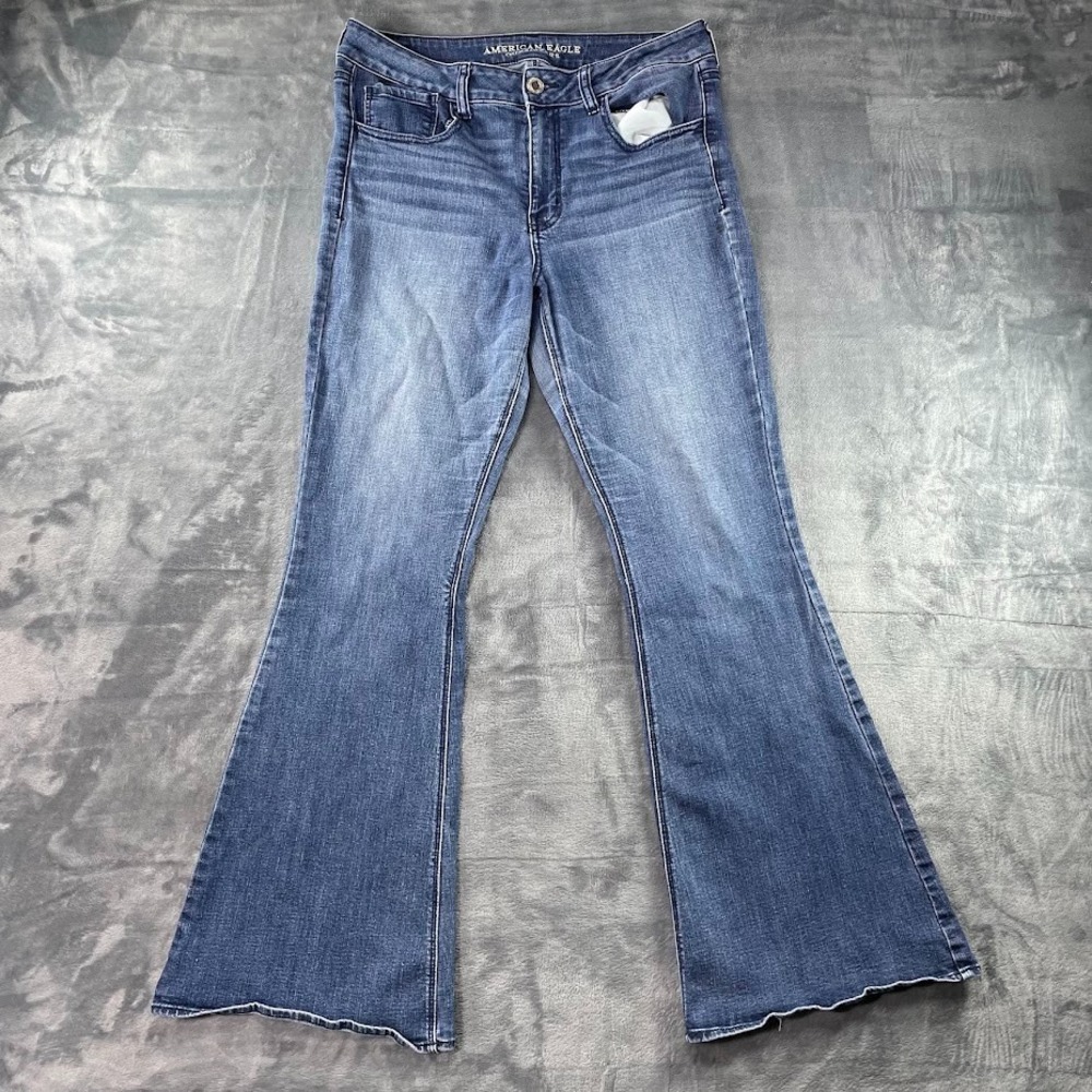 Y2K American Eagle Jeans Womens Sz 12 Reg Blue High Rise Artist Flare‎ Stretch